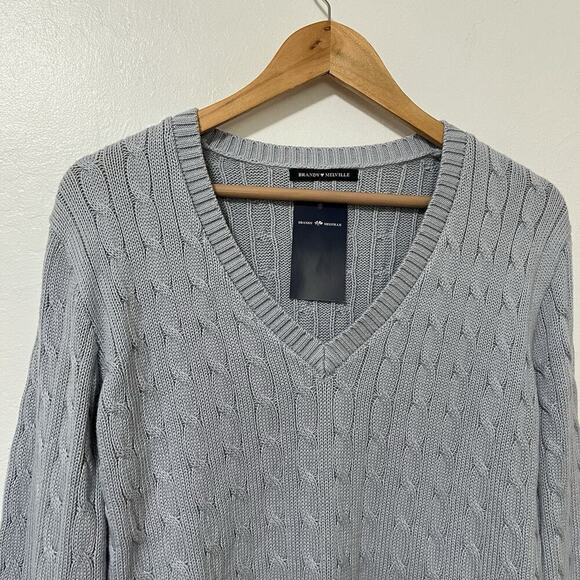 Brandy Melville Cable Knit V Neck Sweater OS Baby Blue Preppy Soft Girl Academia - Picture 3 of 7